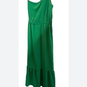 Elegant Green Maxi Dress One Shoulder Size Large
